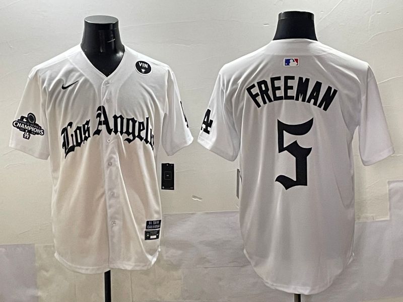 Men 2025 Los Angeles Dodgers 5 Freeman White Five generations Joint Name Nike MLB Jersey style 5186